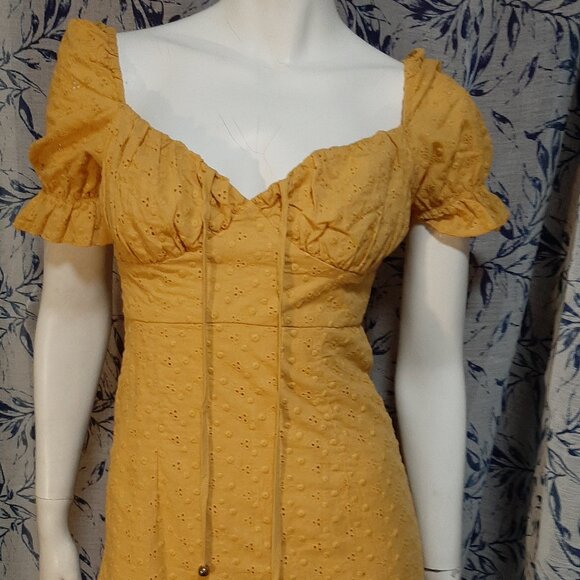 NWT Simplee Dark Yellow 100% Cotton Puff Cap Sleeve Sundress Size S - Picture 2 of 5